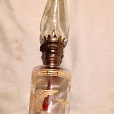 Vintage Clear Glass Oil Lamp Chimney with Metal Burner Top, Glass/Metal picture