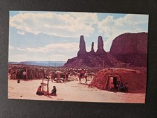 Three Sisters Monument Valley Arizona Utah Navajo Hogan Vintage Postcard picture