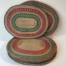 12 Vtg Boho Chic Sweet Grass Woven Placemats Handmade Red Green Cottagecore Lot picture