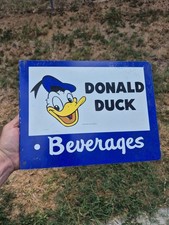 SCARCE 1950s DONALD DUCK SODA POP 2-SIDED PAINTED METAL FLANGE SIGN picture