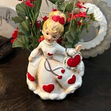 Relpo A-1840 Hand Painted Ceramic Girl Planter, Valentine Hearts Glazed picture