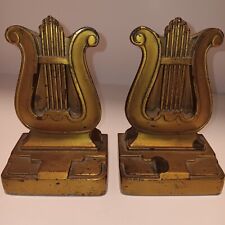 Vintage PM Craftman Brass Lyre Harp Bookends 5.5