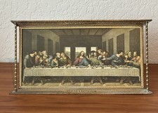 Antique Last Supper Framed Picture Jesus Disciples Art Deco Brass Copper RARE picture