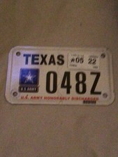  TEXAS MILITARY US Army Vet Motorcycle License Plate honorable discharge RARE picture