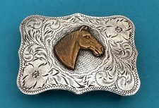 Vintage Diablo Sterling Silver Horse Belt Buckle Western Hand Engraved 2.25” picture