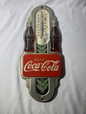 Vintage 1941 Original Double Bottle Coca-Cola Tin Thermometer Advertising Sign picture