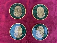 SET 4 VINTAGE 1970'S GOLF COASTERS, LACQUER & BRASS picture