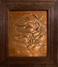 Vintage Mid Century Framed Copper Repoussé Wall Art / Plaque picture