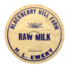 BLACKBERRY HILL FARM  H  L  EMERY  MILK  BERWICK  MAINE  ME  MILK BOTTLE CAPS picture