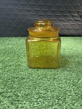 Vintage L.E.Smith Dakota Square Amber Apothecary Jar with Lid 6