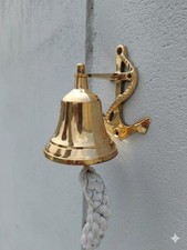Vintage Solid Brass Ship Bell with Anchor Wall Mount – Nautical Hanging... picture