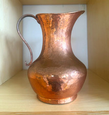 Vintage Hammered Copper Pitcher Vase From Santa Clara De Cobre Mexico Height 8+” picture
