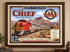 Santa Fe The Chief Train Poster Warbonnet Diesel Vintage Style Railroad 17 x 11 picture