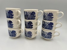Set of 9 Vintage Blue Willow Flat Stackable Cups - Churchill - England picture