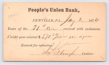1874 People’s Union Bank Postal Card Newville PA to Hagerstown MD picture