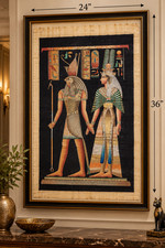Large 36x24 Egyptian Papyrus Horus Queen Goddess Painting Signed Egypt  picture