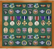 Pin Medal Display Case 38 x 35 XL Badge Patch Walnut Green Wood Wall Shadow Box picture