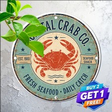 Seafood Crab Shack Vintage Coastal Restaurant Round Metal Tin Sign Beach Decor picture