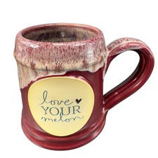 Deneen Pottery Love Your Melon Red Drip Glaze Ceramic Pottery Coffee Mug Cup USA picture