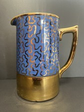 Vintage Sadler Teapot Blue Gold Two Tone Wave Design Made in England Retro picture