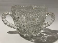 Antique Pressed Clear Glass Sawtooth Two Handled Sugar Bowl picture