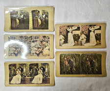 Antique Lot of 5 Hand-Tinted Color Original Stereoview Cards picture
