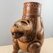 Vintage Pre-Columbian Style Polychrome Jaguar Effigy Tripod Vessel Costa Rica picture