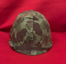 ALL ORIGINAL WW2 M-1 HELMET COMPLETE WITH FIRST PATTERN USMC CAMO COVER FBFS picture