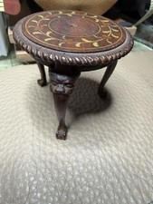 Antique Mini Hand Carved Table Lion Head And Claw Legs Inlayed Wood picture