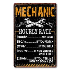 Funny Mechanic Shop Mechanic Hourly Rate Tin Metal Signs Home Décor picture