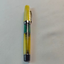 Stipula 22 Fountain Pen Italy A1421 Yellow Green Piston Fill Fine Nib Ultra Rare picture