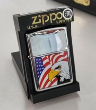 Vintage 2002 Zippo Cigarette Lighter W Bald Eagle & American Flag Sealed MIB picture