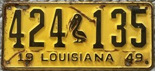 Vintage 1949 Louisiana Pelican License Plate 424 135 picture