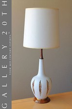 HIGH CLASS MCM DANISH ATOMIC TEAK & PLASTER TABLE LAMP 50S 60S VTG MID CENTURY picture