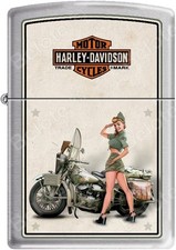 Zippo HD Harley Davidson 1940's WWII US Army Pinup Satin Chrome Lighter NEW picture