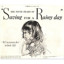 Vintage Colliers Print Ad Saving For A Rainy Day Great Depression Relief Art picture