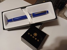 CROSS CLASSIC BRIGHT BLUE AND CHROME ROLLERBALL PEN MENS LADIES MOM OR DAD GIFT picture