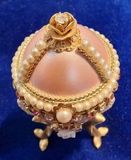Vintage Style Pink Egg Trinket Box Dolphin Stand Pearls Rhinestones Decor picture
