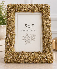 Vintage Heavy Gold Tone Metal 5x7 Picture Frame Raised Floral Flowers Ornate picture