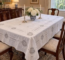 Vintage Linen Tablecloth 84x72” 12 Napkins Embroidery Cutwork Filet Lace 1910-40 picture