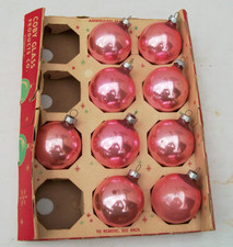 9 Vintage COBY SOLID PINK CHRISTMAS ORNAMENTS Xmas Holiday Glass Balls Lot USA** picture