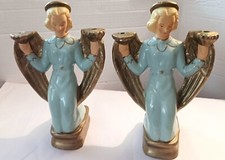 Vintage Kneeling Angel Candle Holders Plaster Chalkware picture