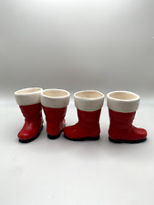 Vintage Ceramic Red and White Small Santa Clause Boots Decorations Set of 4 picture