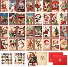 Vintage Christmas Cards with Envelopes 32 Pack Retro Holiday Greeting Set picture