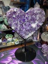 HUGE AMETHYST/CALCITE HEART WITH CUSTOM HOLDER CRYSTAL STATEMENT PIECE picture