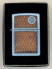 2002 Crocodile Leather Emblem Chrome Vintage Zippo Lighter New picture