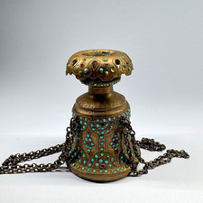 Antique 19th Century Middle Eastern Hookah Bowl with Turquoise Stones Decor picture