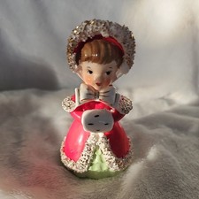 Vtg 1956 Lefton's Exclusive Signed Christmas Girl Bell MCM Spaghetti Trim picture