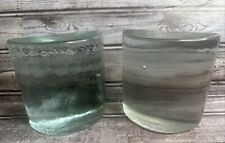 Vtg Blenko Glass Half Moon Bookends Heavy MCM (1) Clear Smooth  (1) Rippled picture