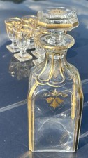 Antique Baccarat Mid 19th Century Decanter & 7 Liquor Glasses Gold Gilded Blown picture